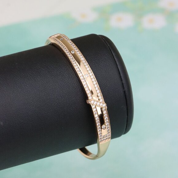 Rose Gold Bangle with Dual Row Crystal Accents, XPBL0581 - Picture 6 of 12